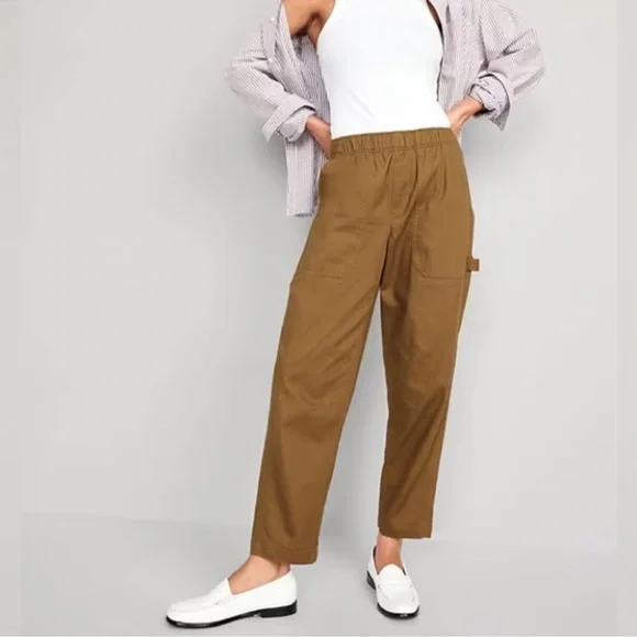 Old Navy High Rise Pulla Utility Pants Womens Large Brown Pull On Stretch - Picture 4 of 9